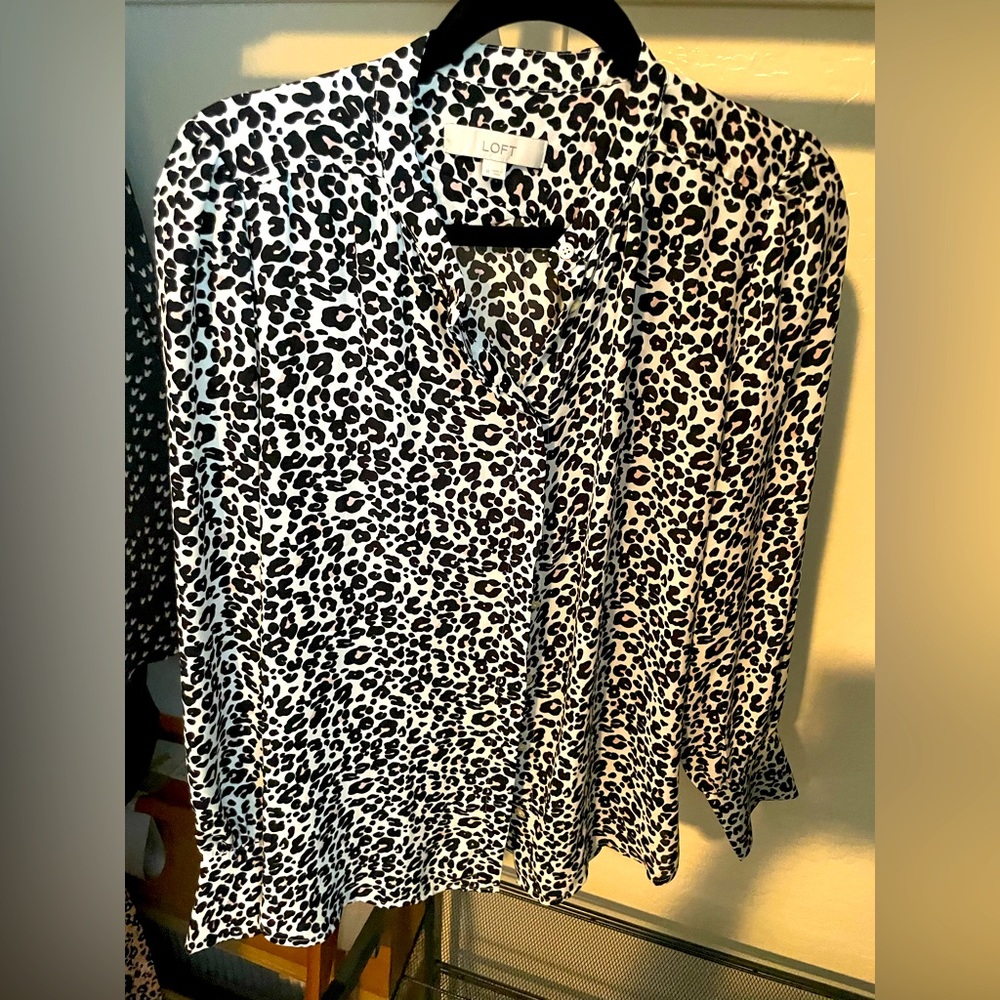 Loft leopard print button-down blouse, size M